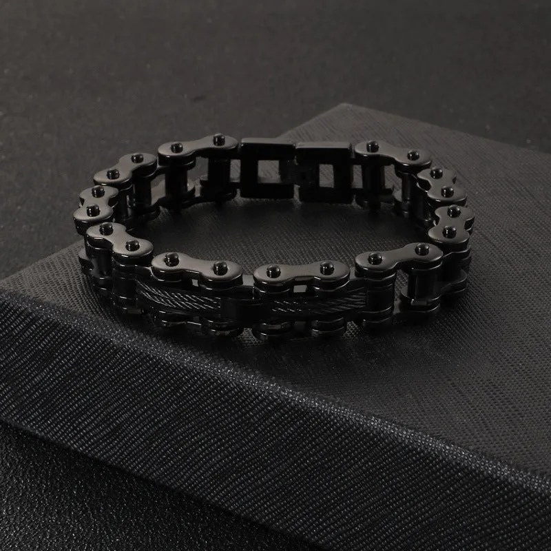 Men's Rock-Style Titanium Steel Bracelet with Locomotive Chain Design