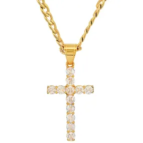 Men's Stainless Steel And Simulated Diamonds Cross Pendant