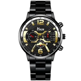 Men's Steel Strap Watch Fake Three Eyes with Calendar Double Scale Quartz Watch