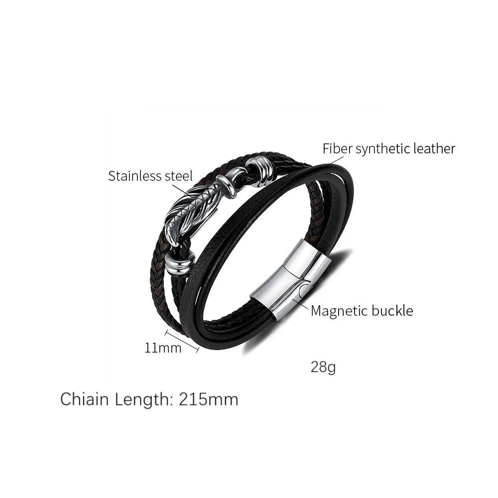 Men's Woven Leather Bracelet with Stainless Steel Dragon Clasp - Durable and Fashion-Forward Accessory