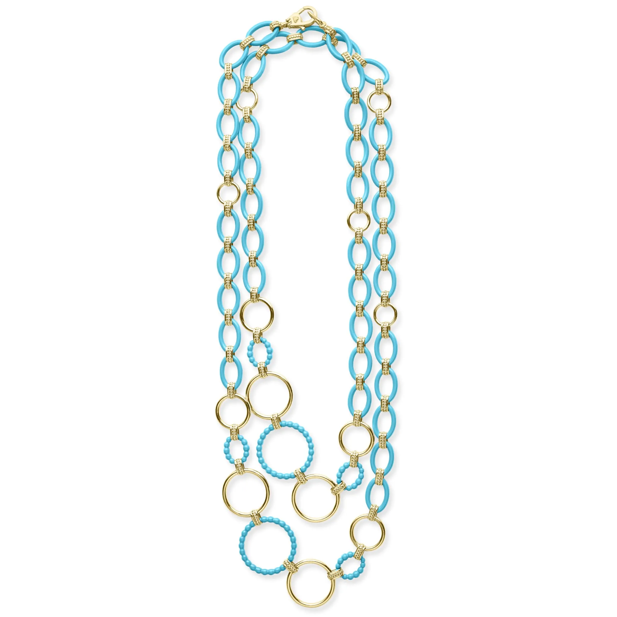 Meridian Long 18K Gold and Blue Ceramic Link Necklace