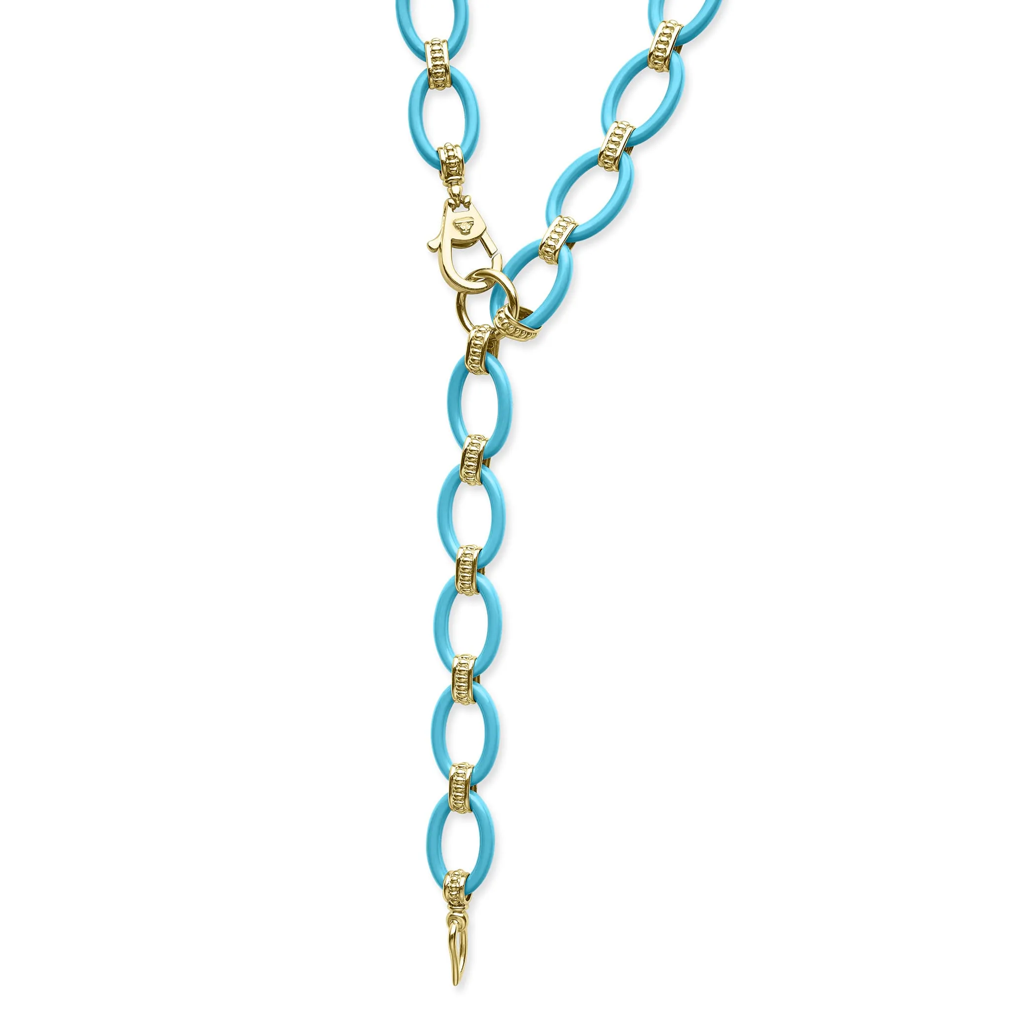 Meridian Long 18K Gold and Blue Ceramic Link Necklace