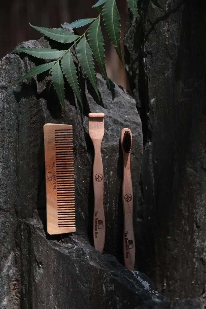 Morning Essential Kit | Neem Comb Toothbrush & Tongue Cleaner | Travel Friendly Combo