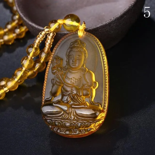 Natural Citrine BUDDHA Deity GUARDIAN Abundance Pendant Necklace