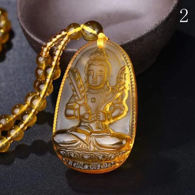 Natural Citrine BUDDHA Deity GUARDIAN Abundance Pendant Necklace