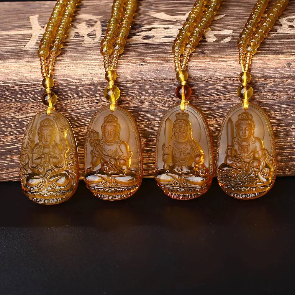 Natural Citrine BUDDHA Deity GUARDIAN Abundance Pendant Necklace