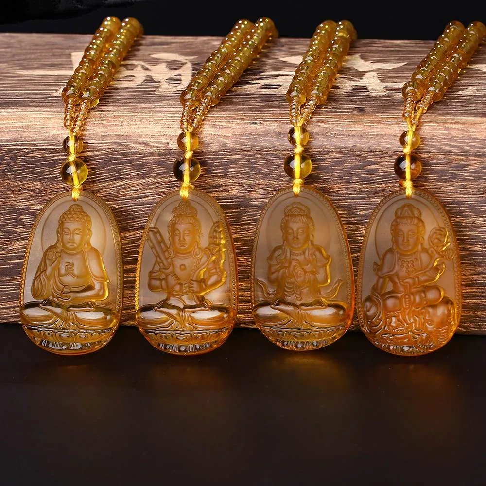 Natural Citrine BUDDHA Deity GUARDIAN Abundance Pendant Necklace