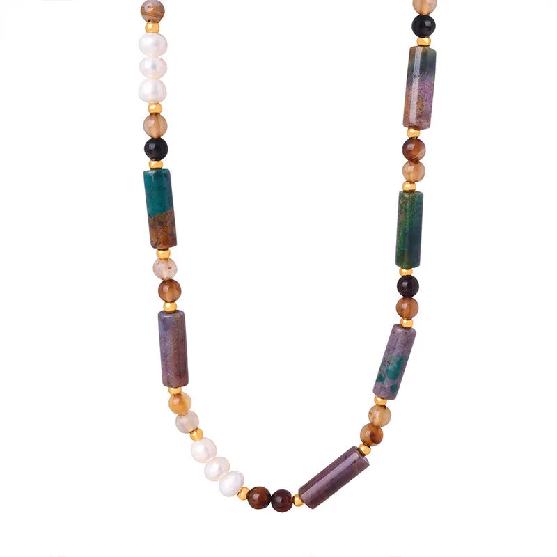 Natural Freshwater Pearl Crystal Jade Beaded Necklace