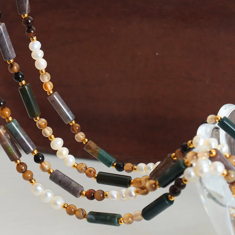 Natural Freshwater Pearl Crystal Jade Beaded Necklace