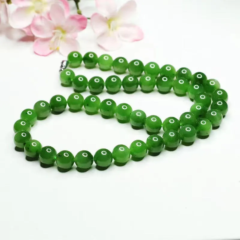 Natural Hotan Jade Necklace Green Jade Bead Chain Necklace Jade Jade Jewelry