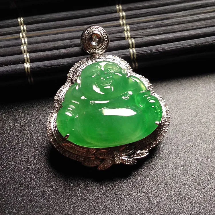 Natural Jade Pendant Jadeite Gold Buddha Pendant PT409