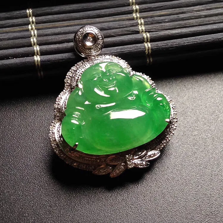 Natural Jade Pendant Jadeite Gold Buddha Pendant PT409