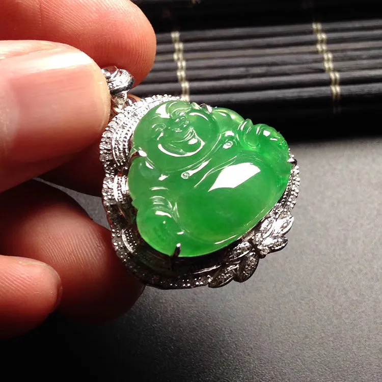 Natural Jade Pendant Jadeite Gold Buddha Pendant PT409