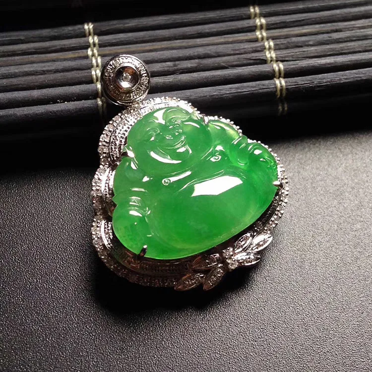 Natural Jade Pendant Jadeite Gold Buddha Pendant PT409