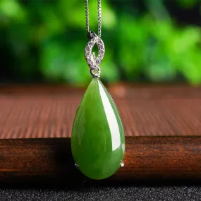 Natural Jade Pendant Nephrite Silver Zircon Pendant ZPT176