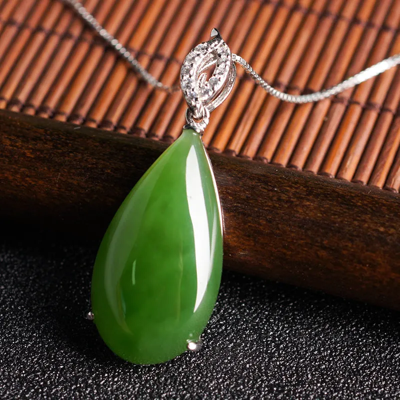 Natural Jade Pendant Nephrite Silver Zircon Pendant ZPT176