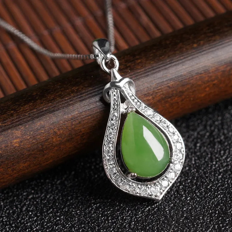 Natural Jade Pendant Nephrite Silver Zircon Pendant ZPT193