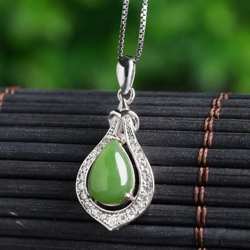 Natural Jade Pendant Nephrite Silver Zircon Pendant ZPT193