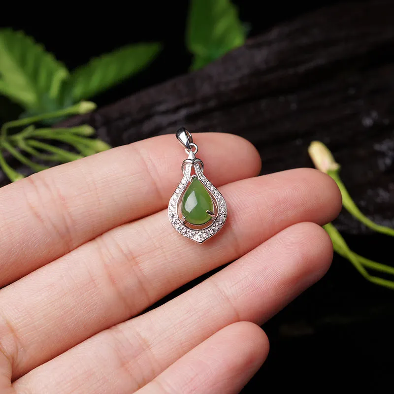 Natural Jade Pendant Nephrite Silver Zircon Pendant ZPT193