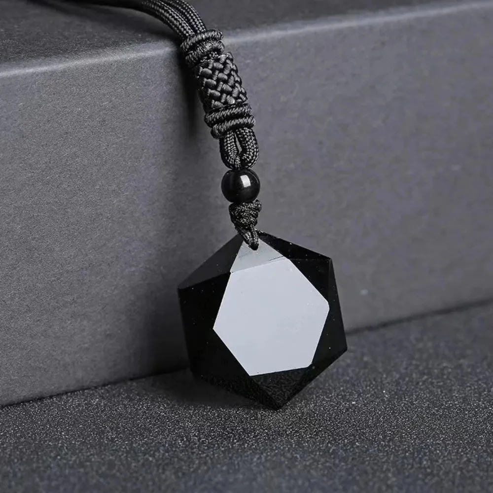 Natural Obsidian Hexagram Pendant Necklace for Protection