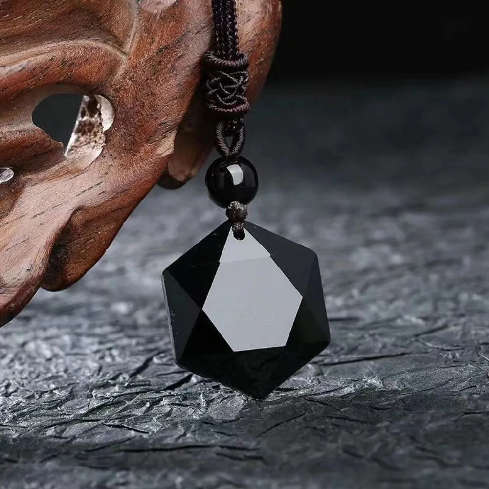 Natural Obsidian Hexagram Pendant Necklace for Protection