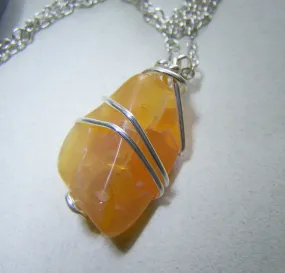 Natural Polished Orange Fire Opal Gemstone Pendant Necklace