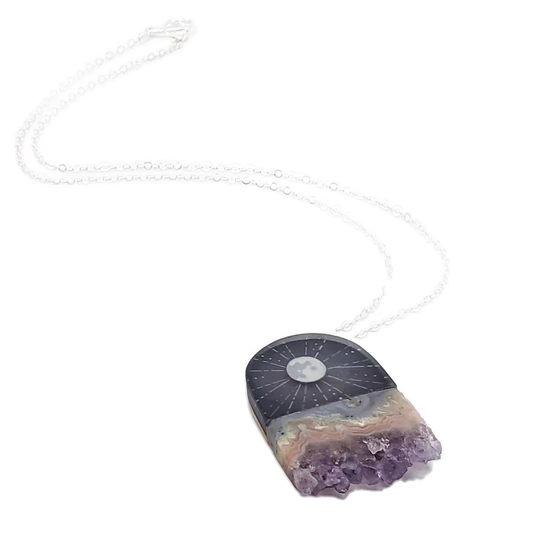 Necklace - Moon Rays Amethyst Jasper Crystal by Fernworks