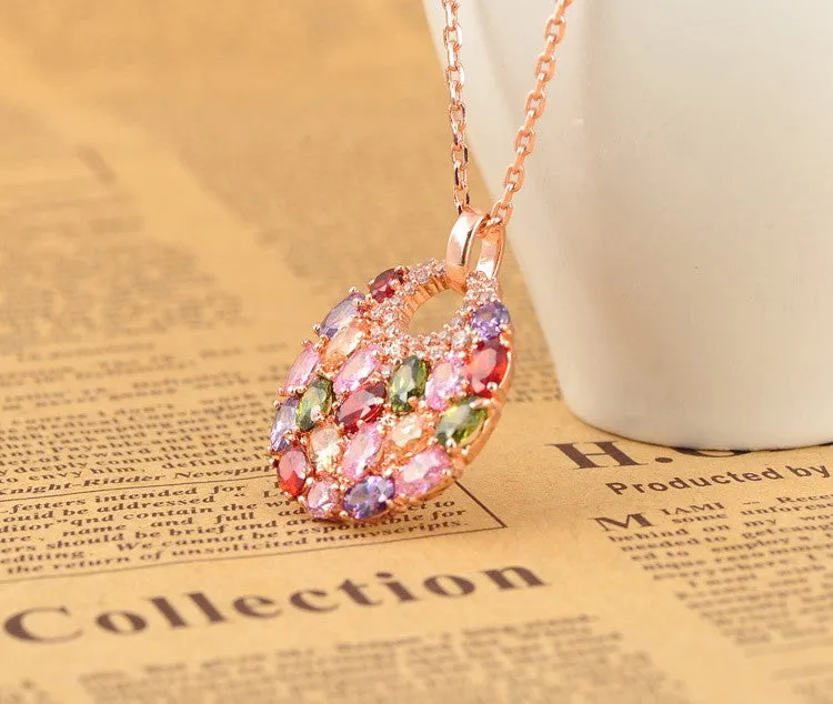 New Brand 18K Rose Golden Plated Luxury Necklaces & Pendants Inlay Multi Color AAA Swiss Cubic Zircon