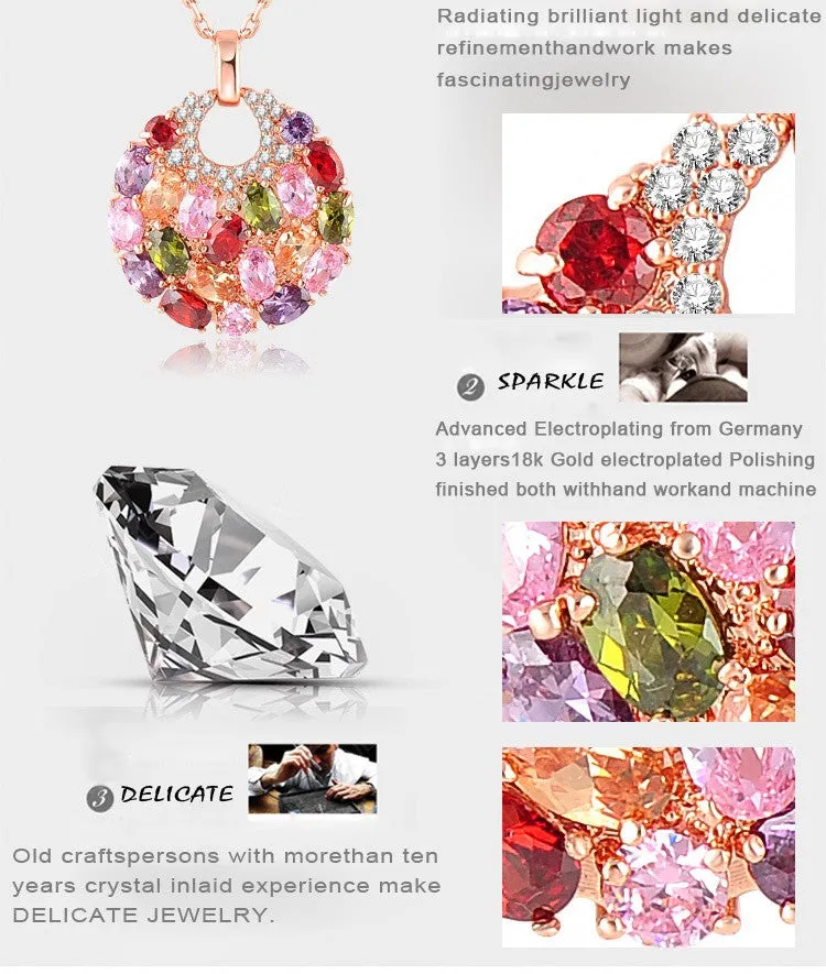 New Brand 18K Rose Golden Plated Luxury Necklaces & Pendants Inlay Multi Color AAA Swiss Cubic Zircon