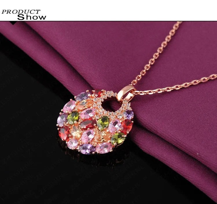 New Brand 18K Rose Golden Plated Luxury Necklaces & Pendants Inlay Multi Color AAA Swiss Cubic Zircon