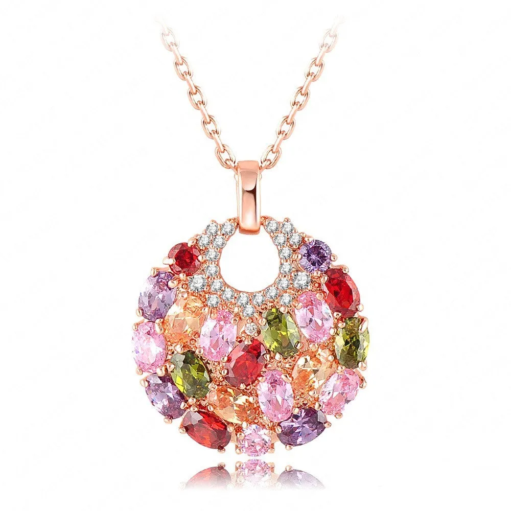 New Brand 18K Rose Golden Plated Luxury Necklaces & Pendants Inlay Multi Color AAA Swiss Cubic Zircon