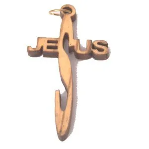 Olive wood JESUS Cross Laser Pendant (8cm or 3.15" long )