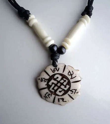 Om Mani Mantra and Endless Knot Bone Necklace