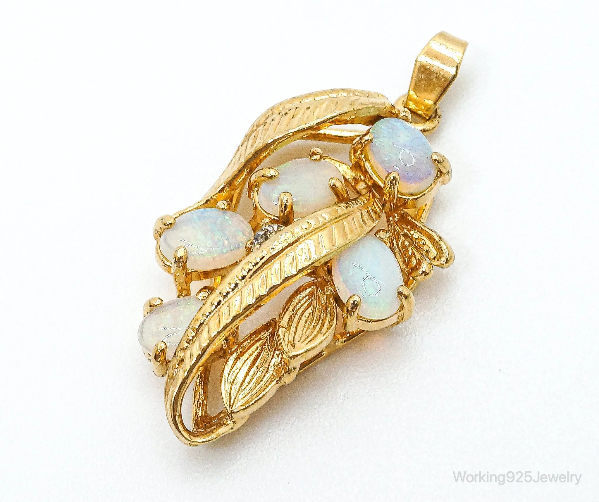 Opal Cubic Zirconia Gold Vermeil Sterling Silver Necklace Pendant