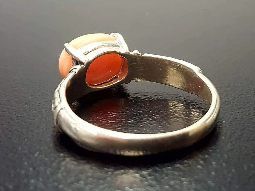 Orange Coral Ring - Coral Boho Ring - Silver Tribal Band