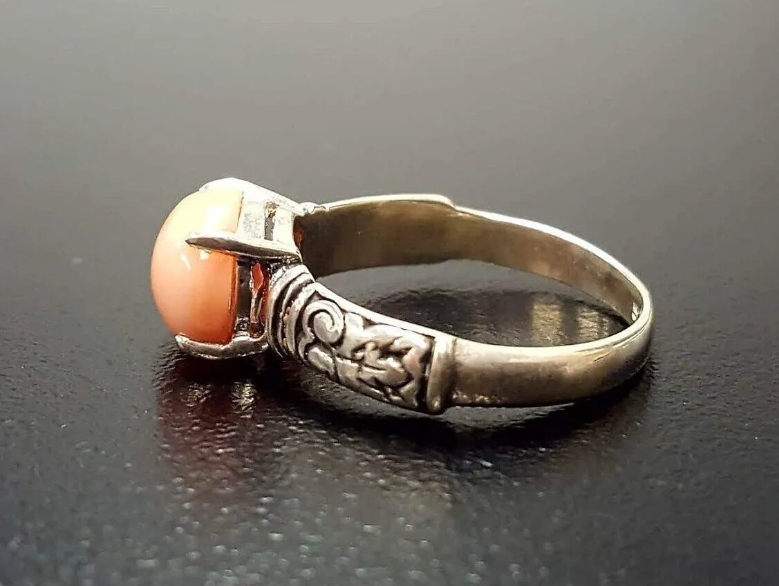 Orange Coral Ring - Coral Boho Ring - Silver Tribal Band