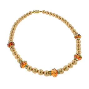 Orange Crystal & Gold Pearl Necklace