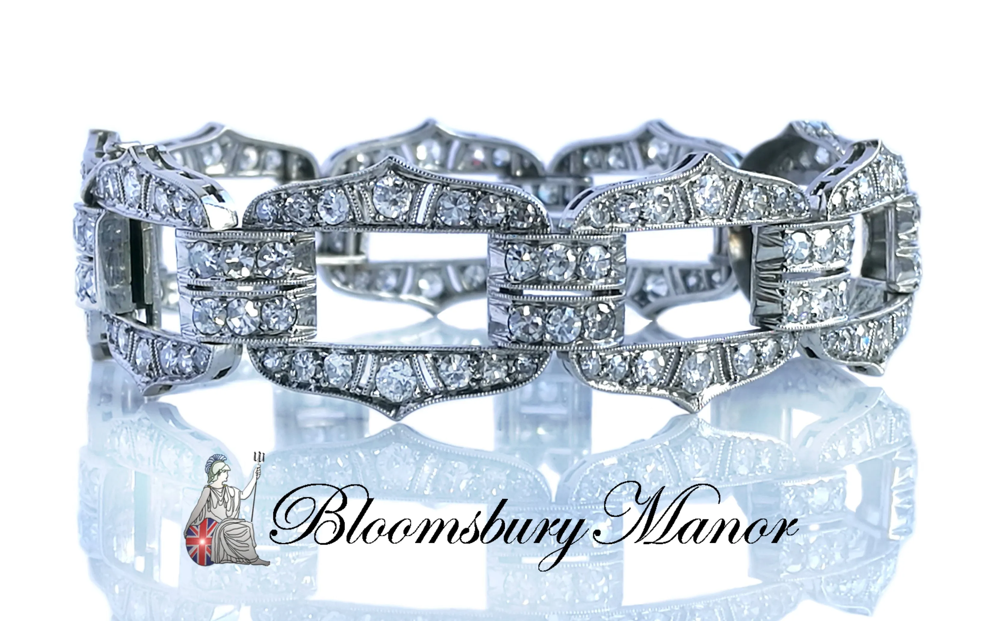 Original French Art Deco Old Cut Diamond Platinum Bracelet 7 in