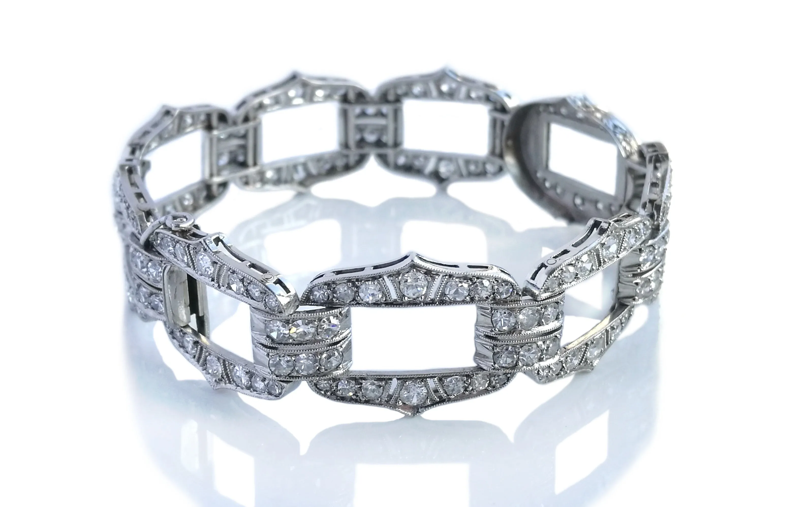 Original French Art Deco Old Cut Diamond Platinum Bracelet 7 in