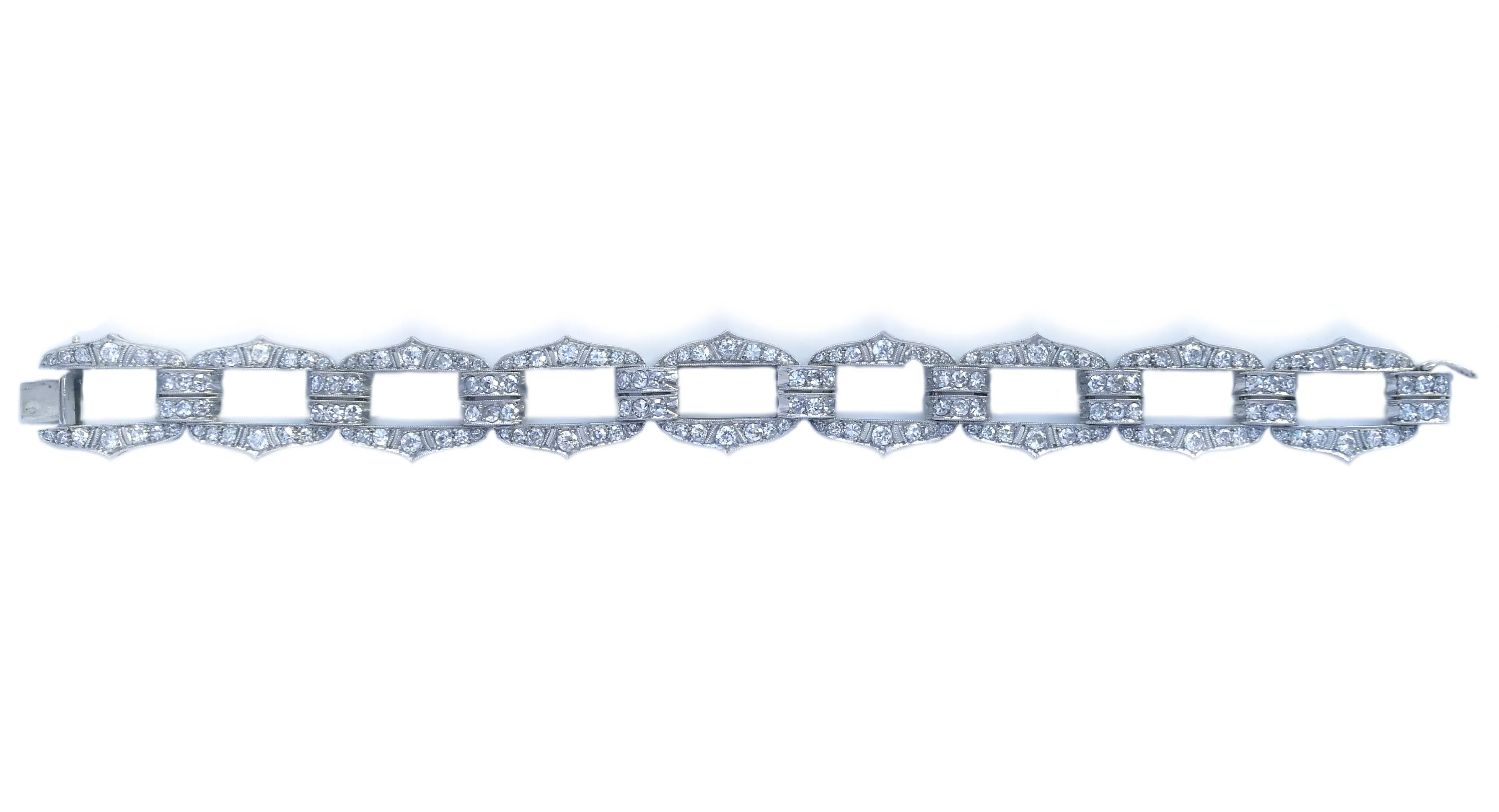 Original French Art Deco Old Cut Diamond Platinum Bracelet 7 in