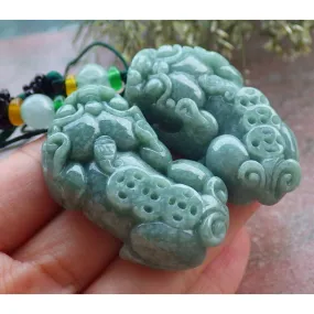 Pair Certified Green Natural A Jade Jadeite Pendant Dragon Pi Xiu Necklace