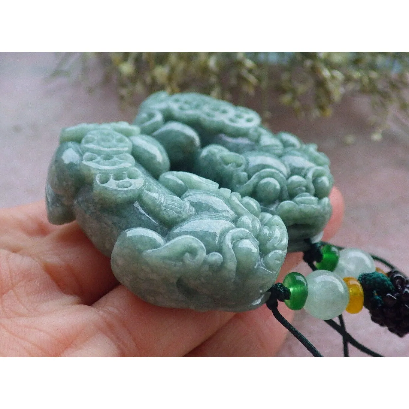 Pair Certified Green Natural A Jade Jadeite Pendant Dragon Pi Xiu Necklace