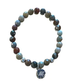 Parker Natural Titanium Picasso Jasper Faceted 6mm Silver Bracelet