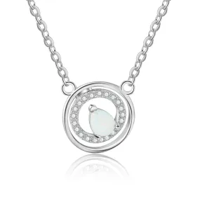 Pear Shape Opal Circular Zircon Sterling Silver Necklace