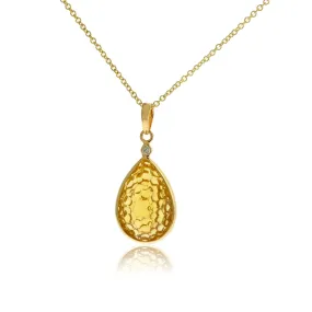 Pear Shaped Bubble Carved Citrine with Diamond Accent Pendant