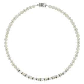 Pearl Bridal Necklace with Crystal & Rondelle Center