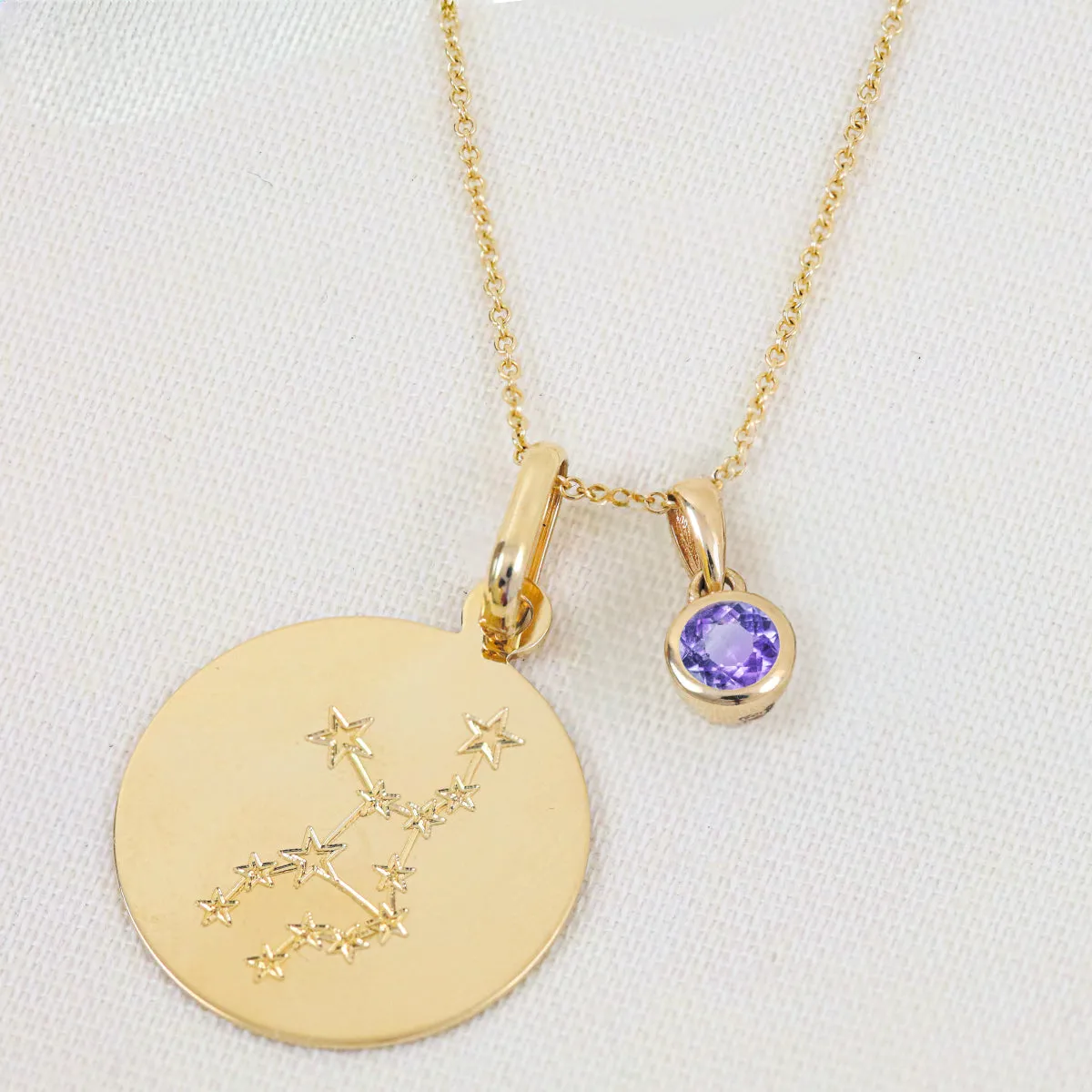 Personalised Birthstone and Star Sign Necklace | 9K Yellow Gold