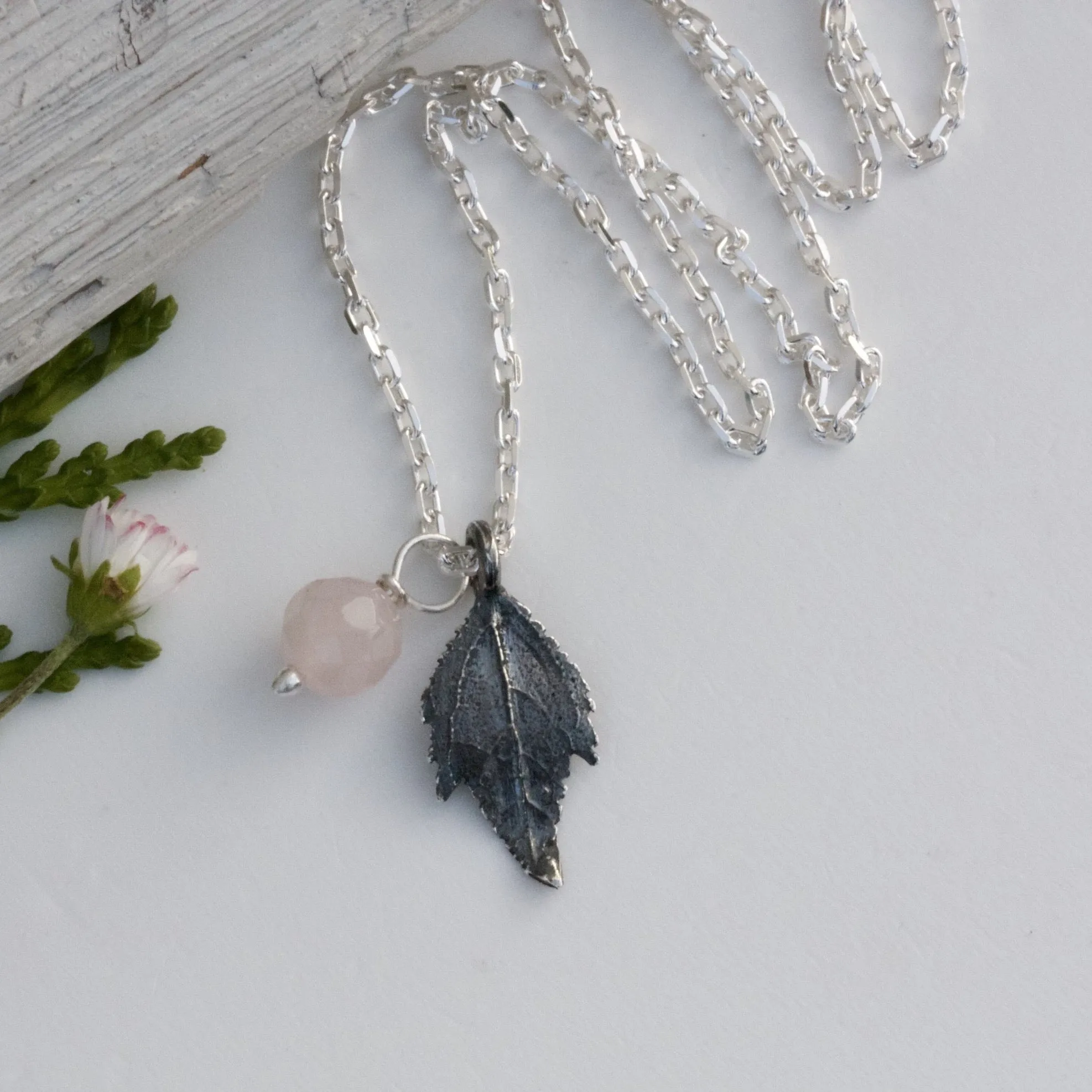 Personalised Leaf Necklace-Oxidised Silver Leaf Necklace-Monogram Pendant