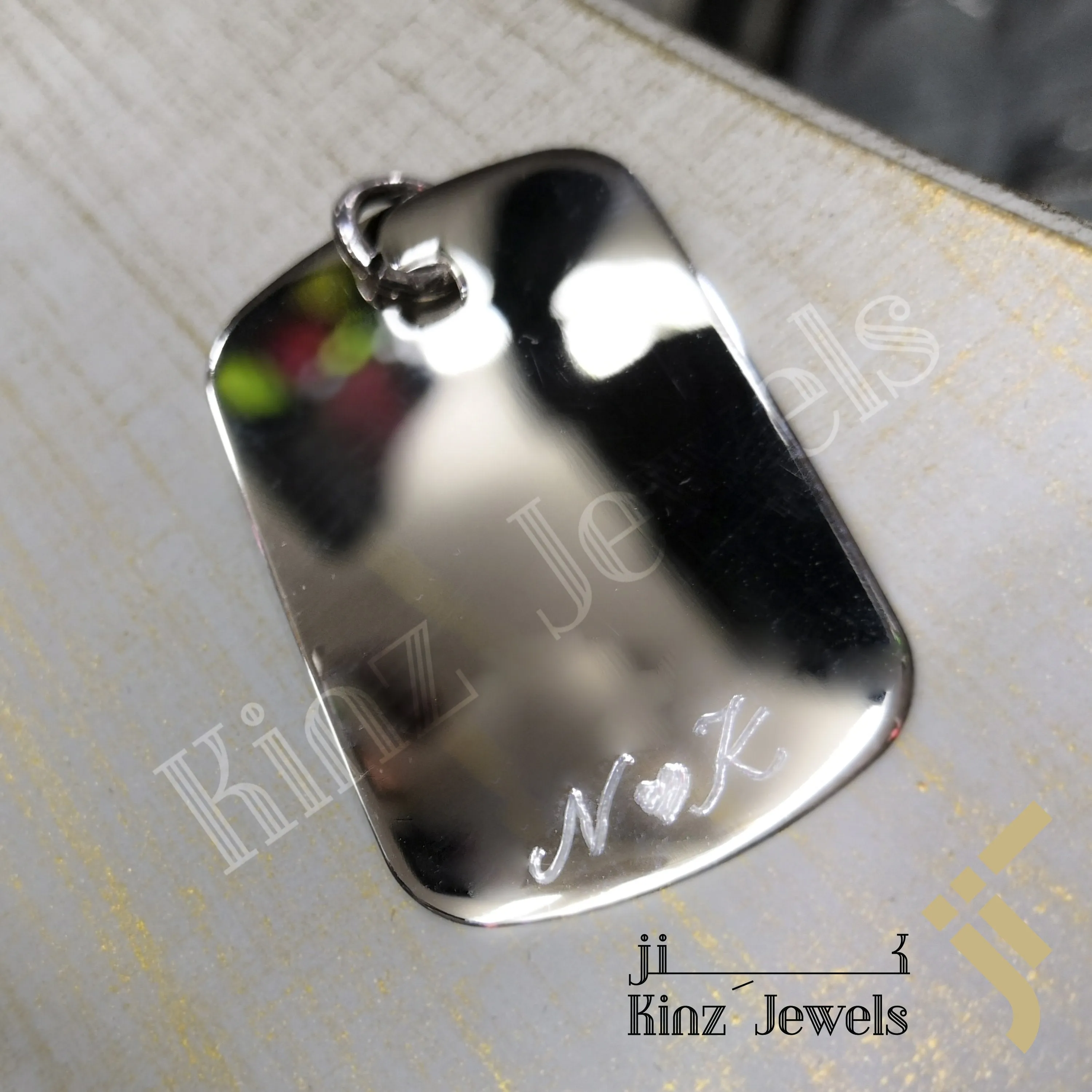 Personalized Silver Tag Pendant Rhodium Vermeil