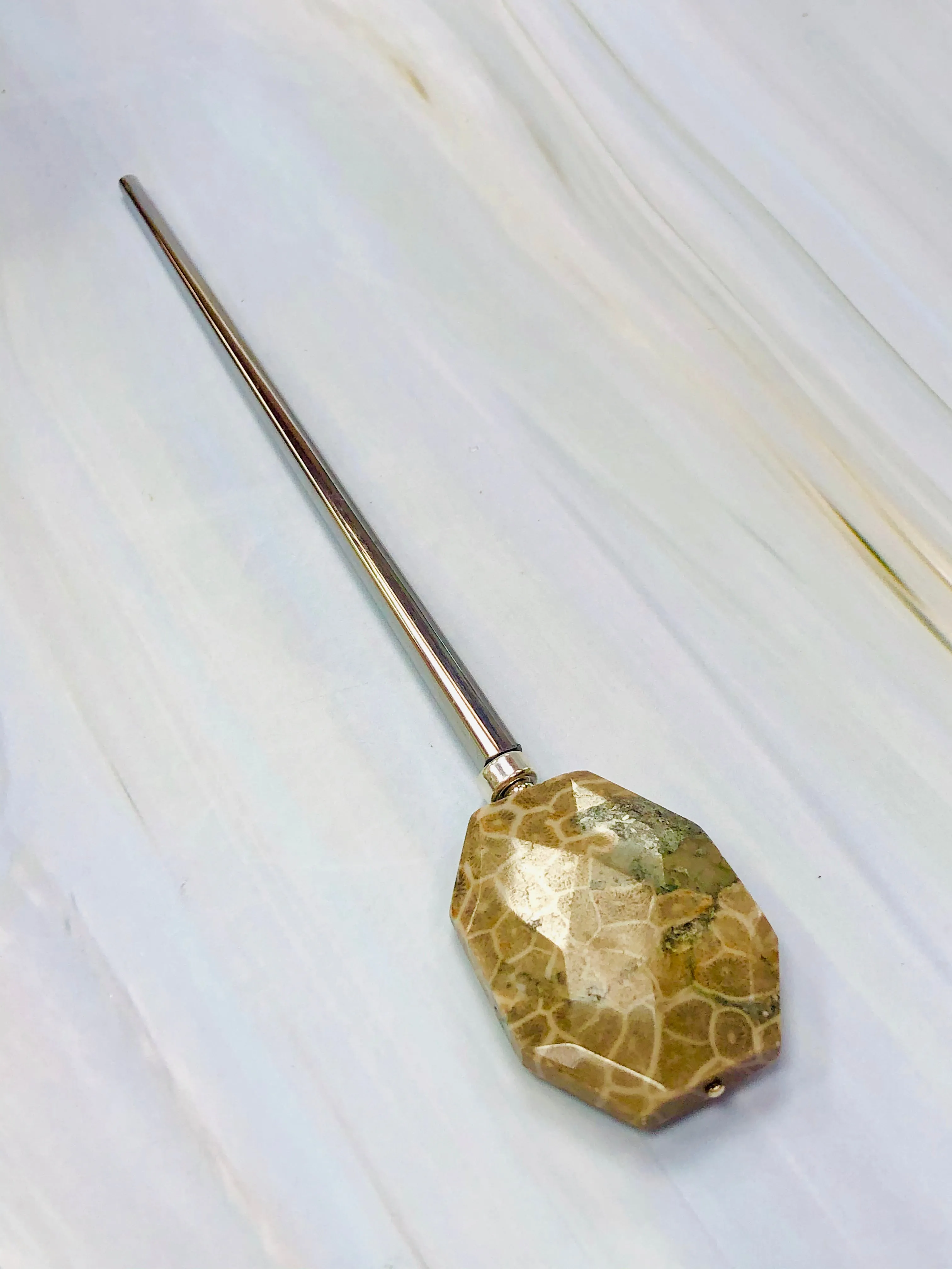 Petoskey Stone Faceted gemstone hair sticks, shawl pins